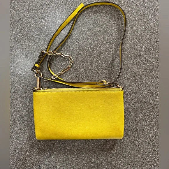 COACH Kylie Saffiano Leather Crossbody Bag Sunglow Yellow With Adjustable Strap - Picture 2 of 8